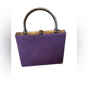 VTG Jewel Purple Suede Clutch Bag Silver Gunmetal Top Handle Prom Wedding Date